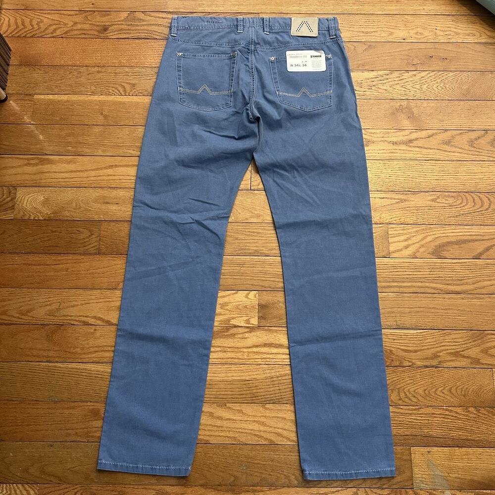 NEW Alberto Fadeout Twill Blue Modern Fit Stone Chino Pants 34x34